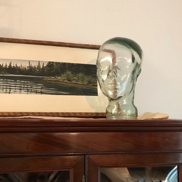 Vintage glass mannequin head bust MCM life sized clear green tinted glass - Picture 7 of 7